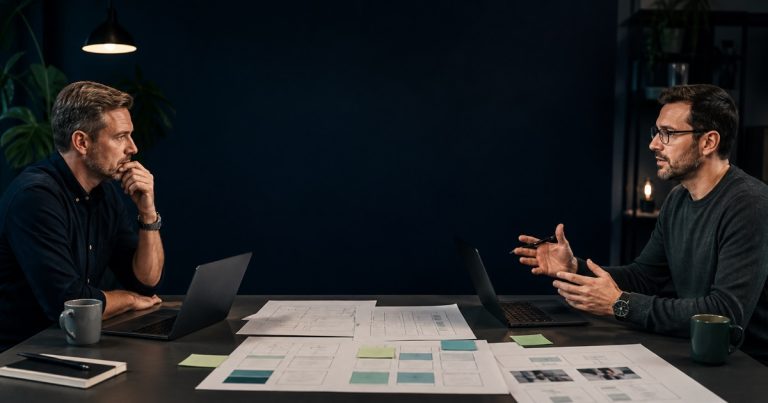 Business owner and web strategist planning an SEO-ready website brief