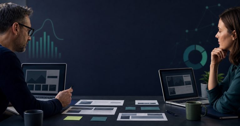 Web designer and business owner reviewing an SEO-ready website structure