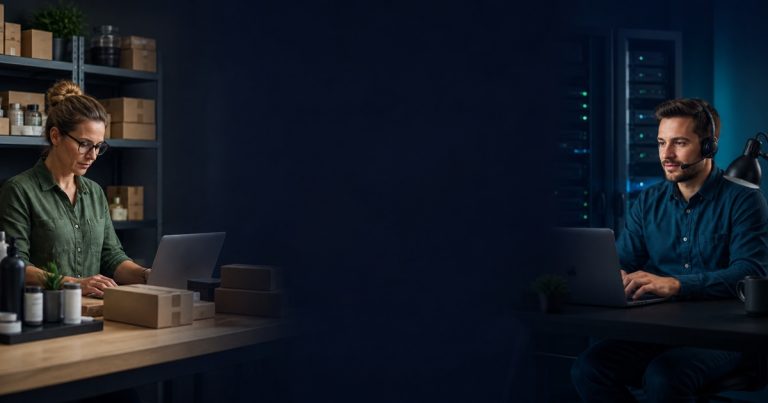 Online shop owner receiving technical support for an ecommerce store