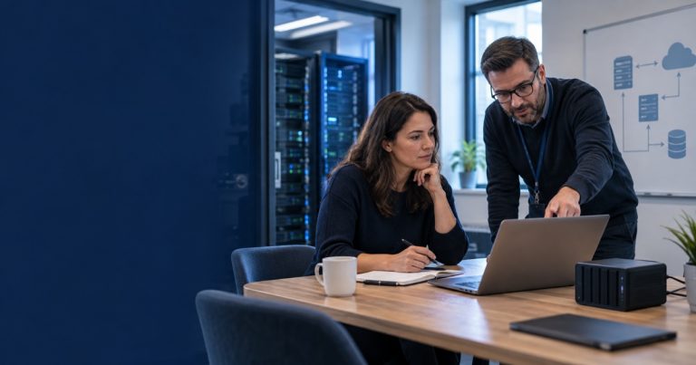 Business operations lead and infrastructure specialist planning backup and disaster recovery priorities