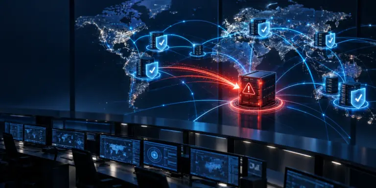 Global web infrastructure under a critical PHP security alert, with exposed and patched servers highlighted